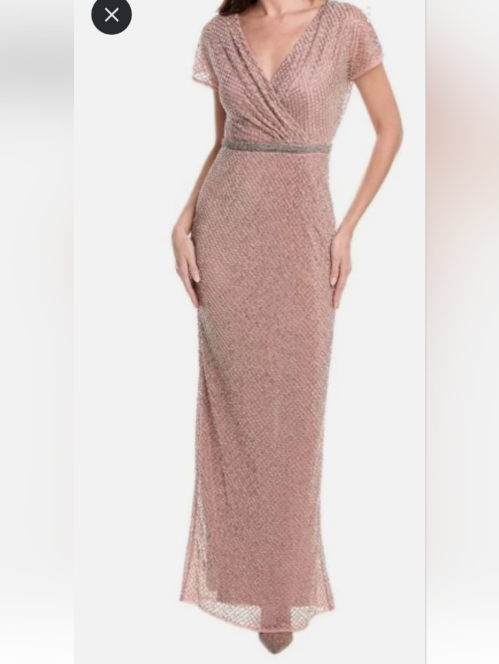 Mac Duggal Rose Pink Beaded Maxi Gown with V-Neck